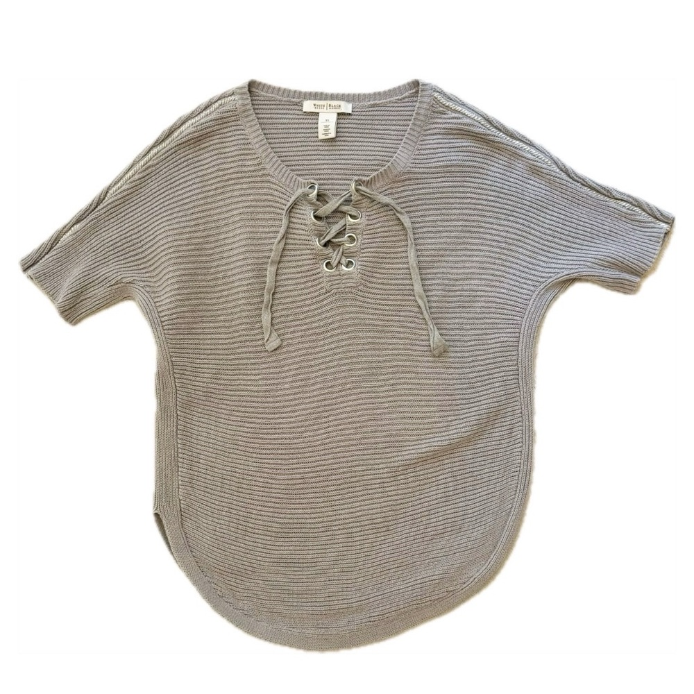 White House Black Market Gray Dolman Lace-Up Sweater